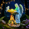 OTDECOR 1-Piece Solar Color Changing Light Angel and Cherub Garden Statue, Angel Outdoor Statue Sculpture, Resin Outdoor Decor with LED Lighted Tree House Base, Suitable for Patio and Backyard Lawn Decoration