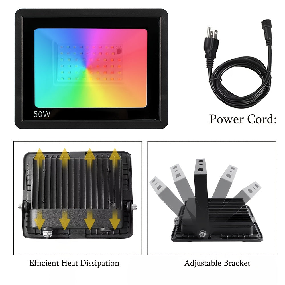 50W 100W RGB Color Changing LED Flood Light, Suitable for Indoor and Outdoor, IP65 Waterproof, Perfect for Halloween Parties, Outdoor Uplighting, Landscape Spotlights, Ground Uplighting, Color Floodlights, Wall Washer Lights and Stage Lighting.