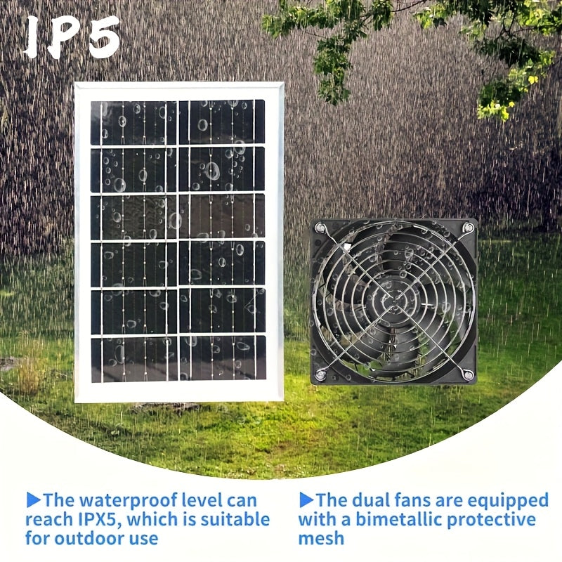 WEIHAOXI 35W Solar Fan with Solar Panel, Camping Fan for Outdoor Use, Portable Battery-Powered Power Bank, Ideal for Greenhouses, Pet Houses, Picnics, Barbecues, Fishing, and Travel.