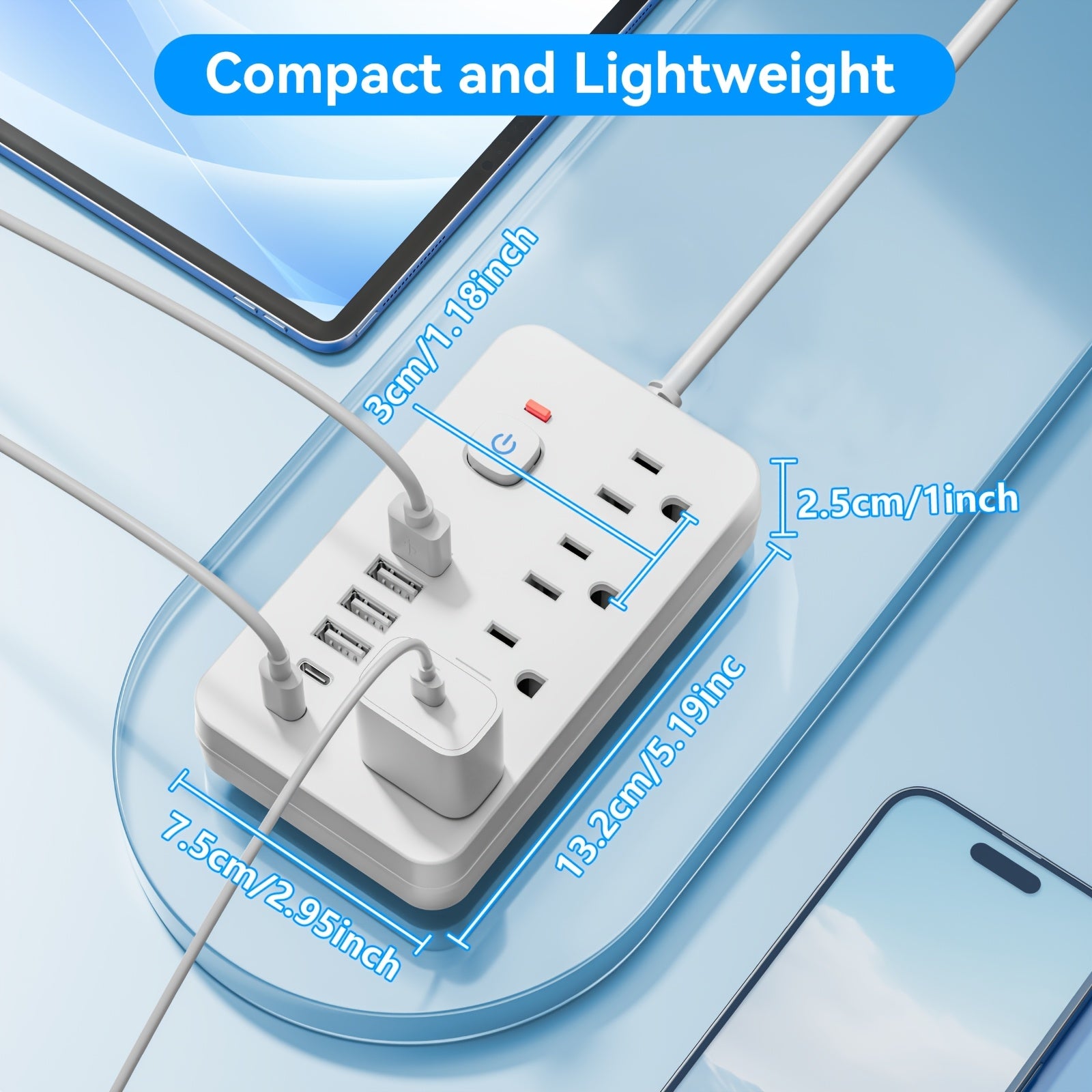 1 Unit of a 10-In-1 Versatile Power Strip Featuring 4 AC Sockets And 6 USB Ports, Available in 5FT Or 10FT Cord Lengths. Its Compact Design Includes Surge Protection And Can Be Mounted on Walls, Making It a Must-Have for Home, Office, Dormitory