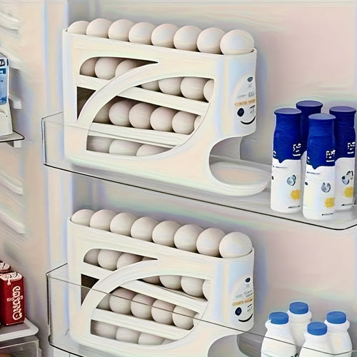 1Pc Stackable Refrigerator Egg Holder, Auto Sliding Design, Space-Saving Large Capacity Storage, Transparent PP Material, Fresh-Keeping Space-Saving Kitchen Gadget, Fridge Egg Rack
