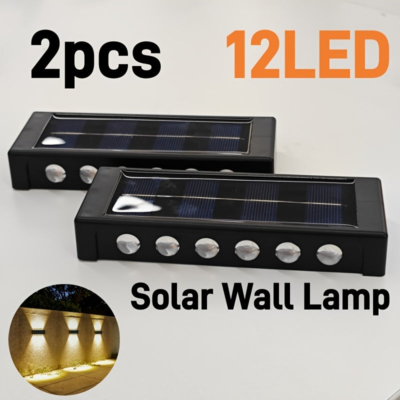 2-Pack 12LED Solar Wall Light, IP44, Outdoor Wall Light Decoration, Black Housing Up and Down Lighting Ambient Solar Light for Wall Illumination