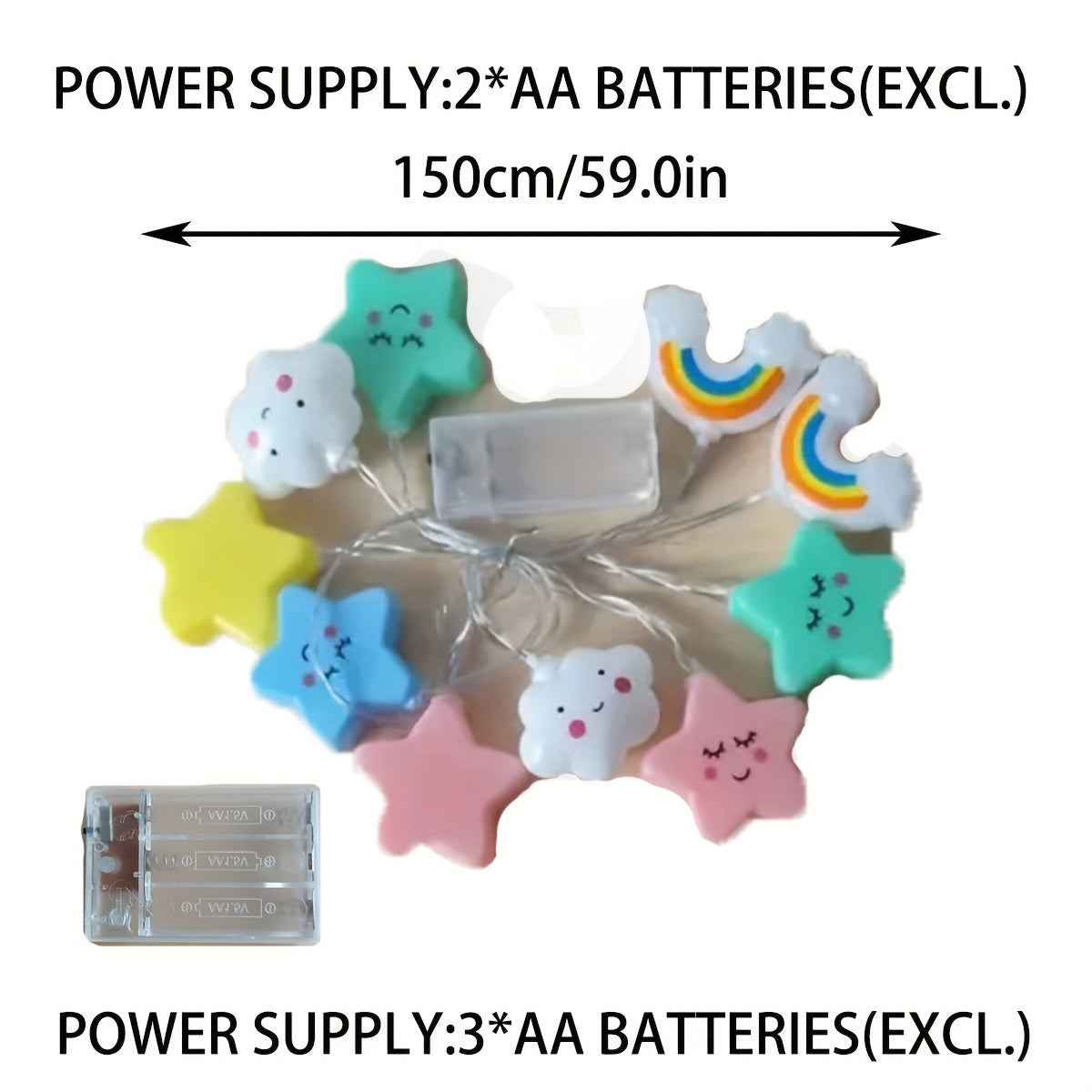 1入 LED 向日葵彩虹雲朵星星混色燈串，適用於家庭派對活動、聖誕樹裝飾燈串、聖誕節假日裝飾、窗戶走廊佈置、臥室房間氛圍燈串