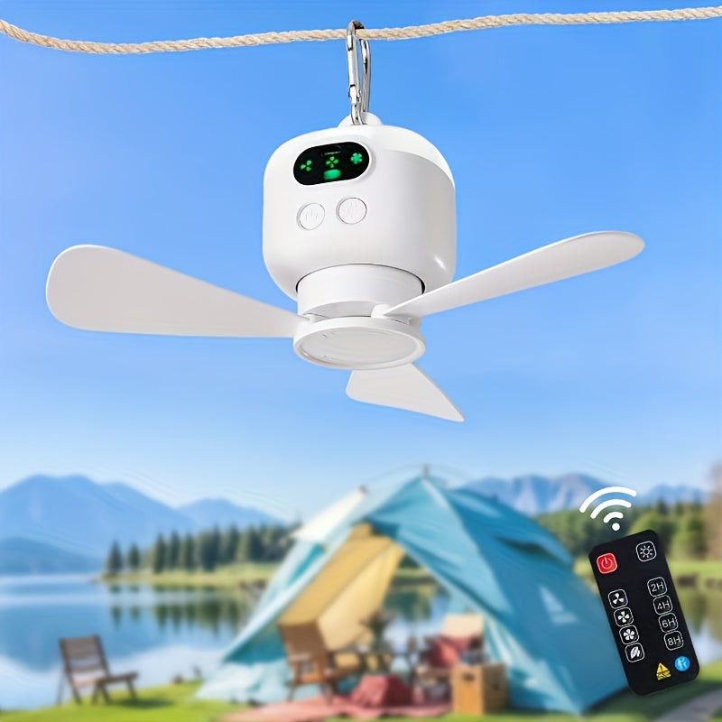 Portable Tent Fan for Camping, Multifunctional Ceiling Fan, 8000mAh Battery Powered, Quiet Ceiling Fan with Dimmable LED Light, Small Lamp & Fan Combo, Easy Installation, Rechargeable Tent Fan for Bathroom
