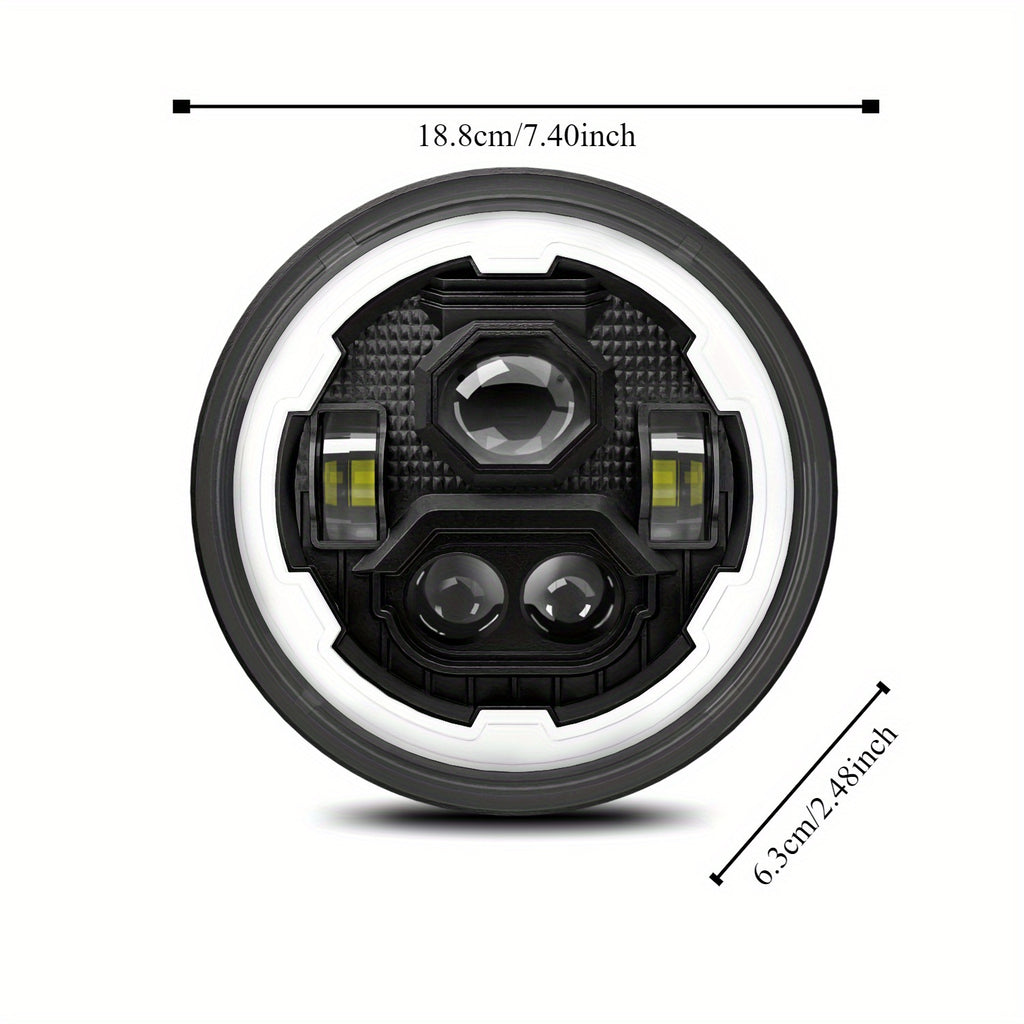 One Car LED Headlight, 7-Inch Round Gear Angel Eye Dual Color Daytime Running Light, Turn Signal, H4 High/Low Beam Integrated High Brightness Cool Headlight, Headlight Assembly, Motorcycle Spotlight