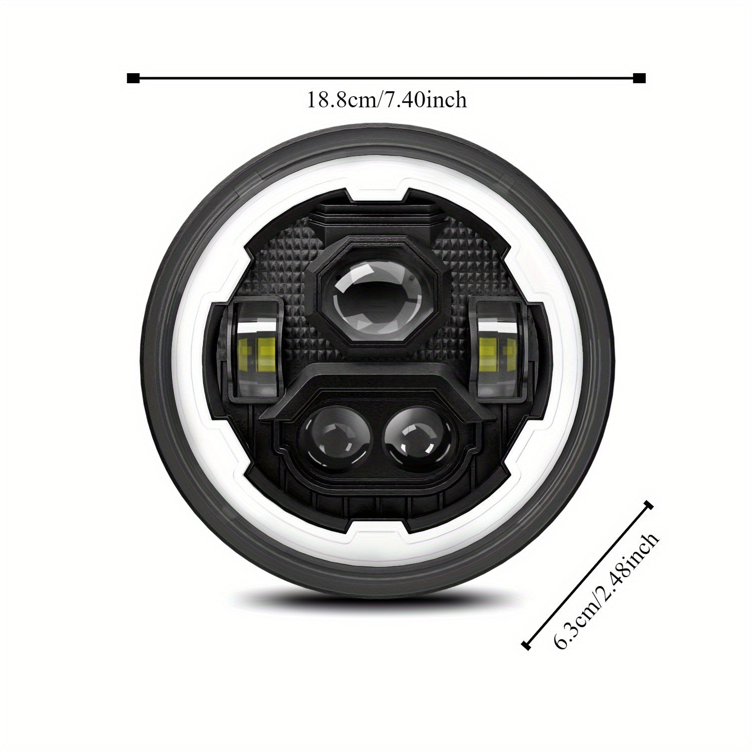 One Car LED Headlight, 7-Inch Round Gear Angel Eye Dual Color Daytime Running Light, Turn Signal, H4 High/Low Beam Integrated High Brightness Cool Headlight, Headlight Assembly, Motorcycle Spotlight
