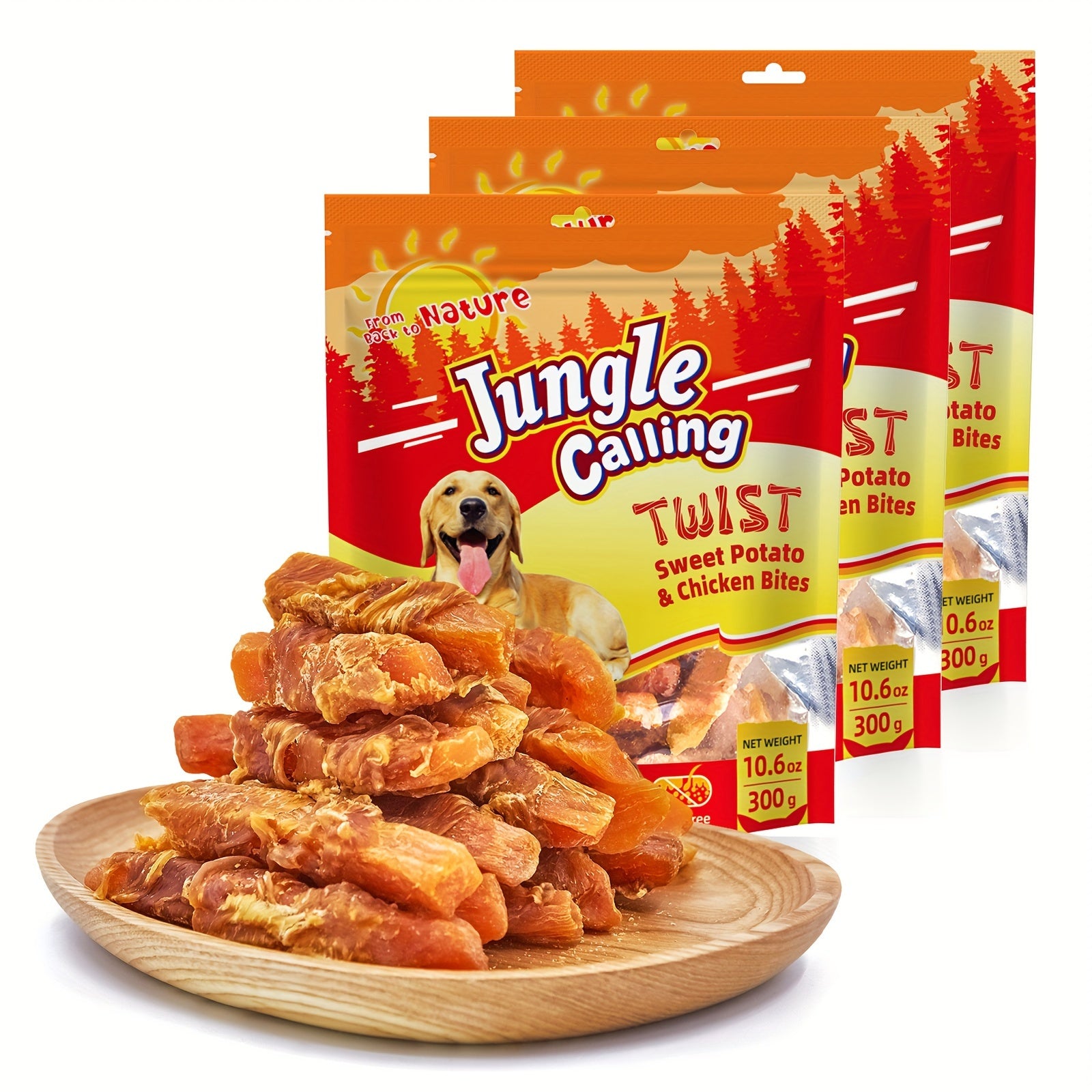 叢林呼喚 狗狗零食，去皮雞肉包裹地瓜，無麩質和穀物，有嚼勁的狗狗咬食，均衡營養