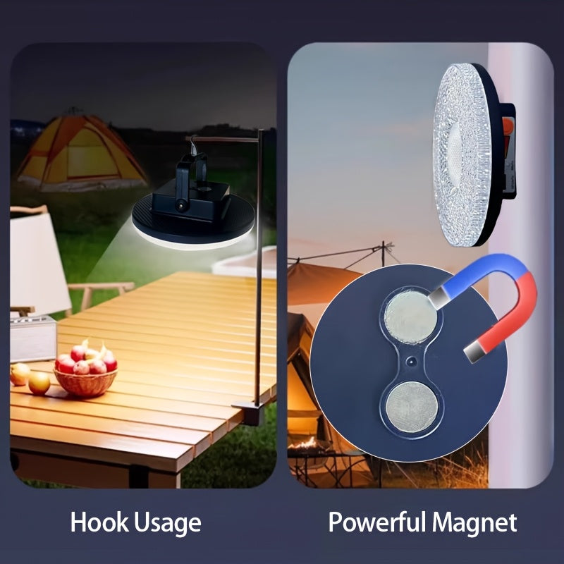 A rechargeable searchlight, camping portable floodlight, high-brightness crystal lampshade, removable power bank, three lighting modes, battery level indicator, with hook and magnetic suction