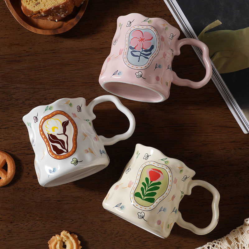 Dreamy Flower Cluster Handmade Ceramic Cup – Exquisite Water Cup with Artistic Design, Ideal Gift for Breakfast or Coffee