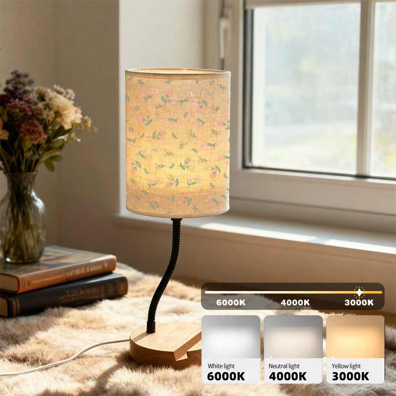 Bedroom bedside table lamp, dimmable and color-adjustable with pink flower accents on black background print, living room decorative table lamp, suitable for holiday Christmas Halloween gifts