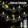 50LED/100LED USB供电烟花灯串，遥控户外花园装饰挂灯，8种灯光模式，IPX4级，完美圣诞、新年、婚礼、派对氛围灯——适用于庭院、花园、景观装饰
