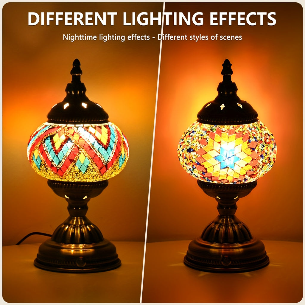 Turkish Moroccan style lamp, bronze base, colorful handmade mosaic glass, bohemian night light, bedroom decoration, holiday gift (LED bulb included)