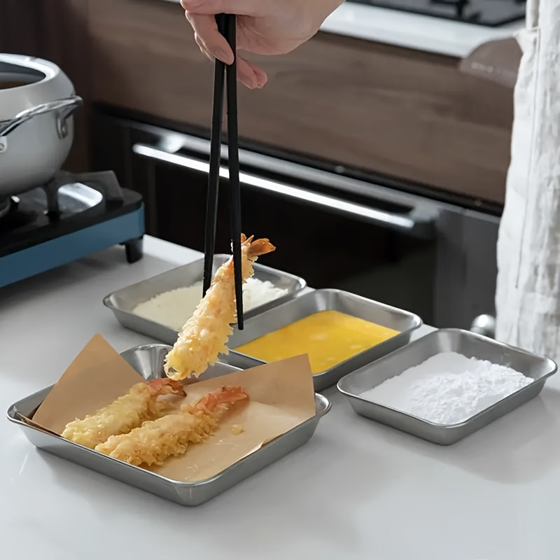 Stainless Steel Bread Tray Set of 3, Kimchi Plate, Oven-Safe Heat-Resistant Pan, Tray for Dipping Flour for Fried Foods, Thick Durable Material, Dip Tray, Cake Baking, Kitchen Storage, Kitchen Accessories, Kitchen Gadgets, Kitchen Supplies