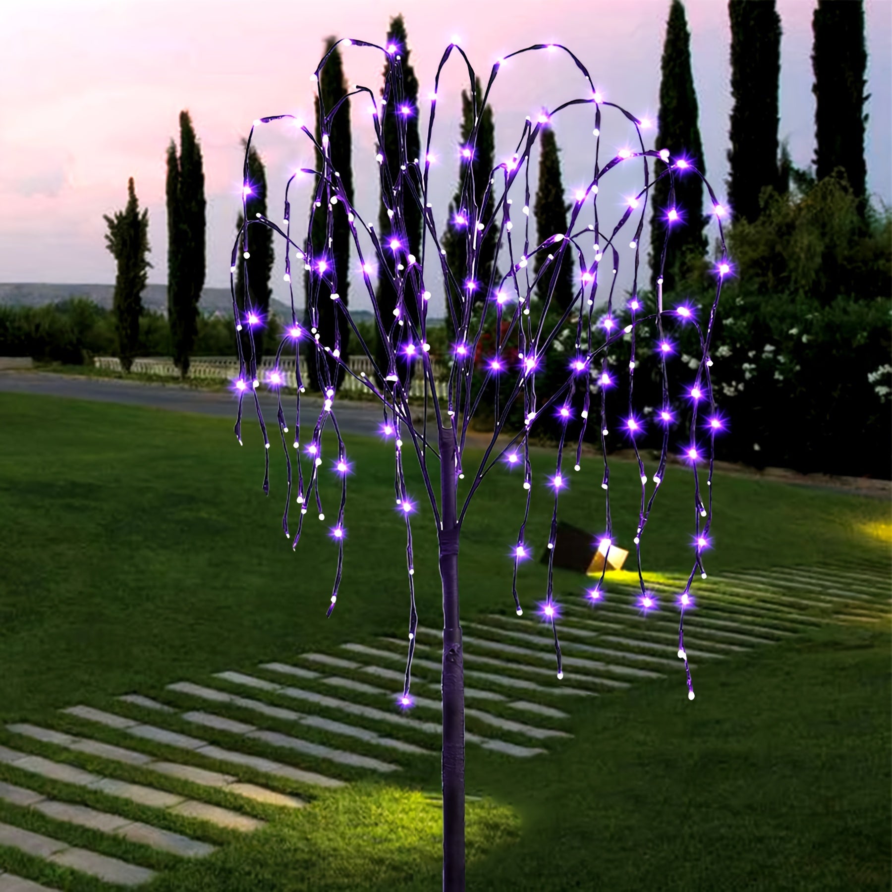 4.6ft Solar LED Willow Tree Light - Waterproof Outdoor Decoration with 2 Lighting Modes, Warm and Twinkle Effects for Garden, Patio, Yard, Pathway, Wedding, Party & Christmas Decor, Outdoor Solar Decoration