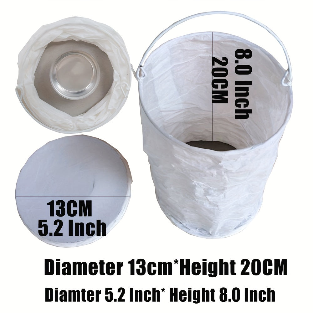 1 white paper foldable tube light (non-waterproof), with handle and tea light metal cup, suitable for tabletop decoration for weddings, parties and holiday decorations