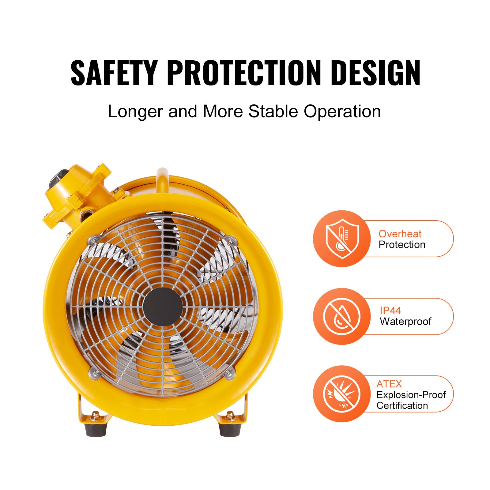 VEVOR Portable Ventilator, 12"/16" Heavy Duty Cylinder Fan, 550W/1100W Powerful Exhaust Fan, 2500CFM/4240CFM, 9.8ft/16.4ft Power Cord (No Charging Head), Industrial Dust & Smoke Blower, for Home/Workplace