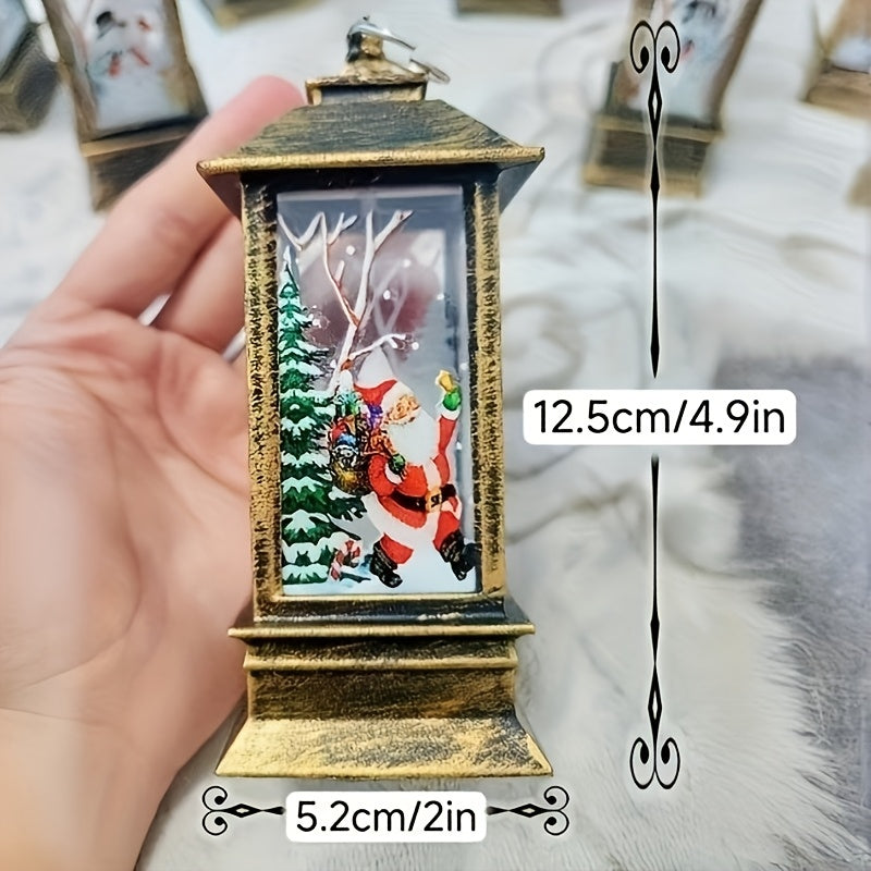 2件圣诞老人和雪人图案装饰品，迷你油灯LED仿真闪烁蜡烛灯笼 - 适合14岁以上使用