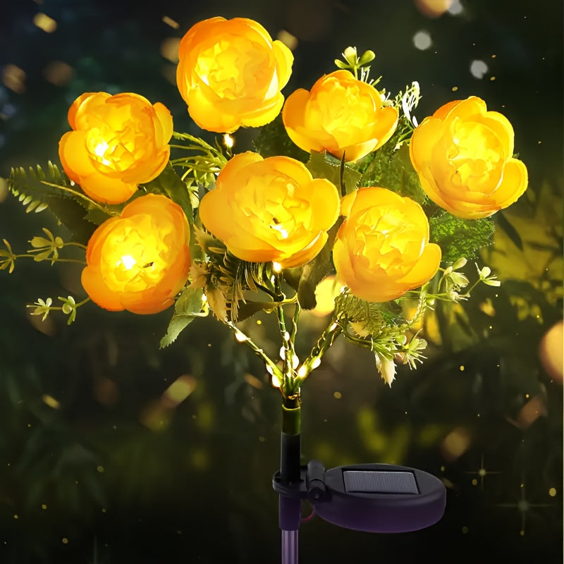 Solar 7-Head Rose Flower Light Outdoor Artificial Flower Light Solar Garden Light Outdoor Decoration for Courtyard, Garden, Path, Backyard, Lawn Ground Insert Light