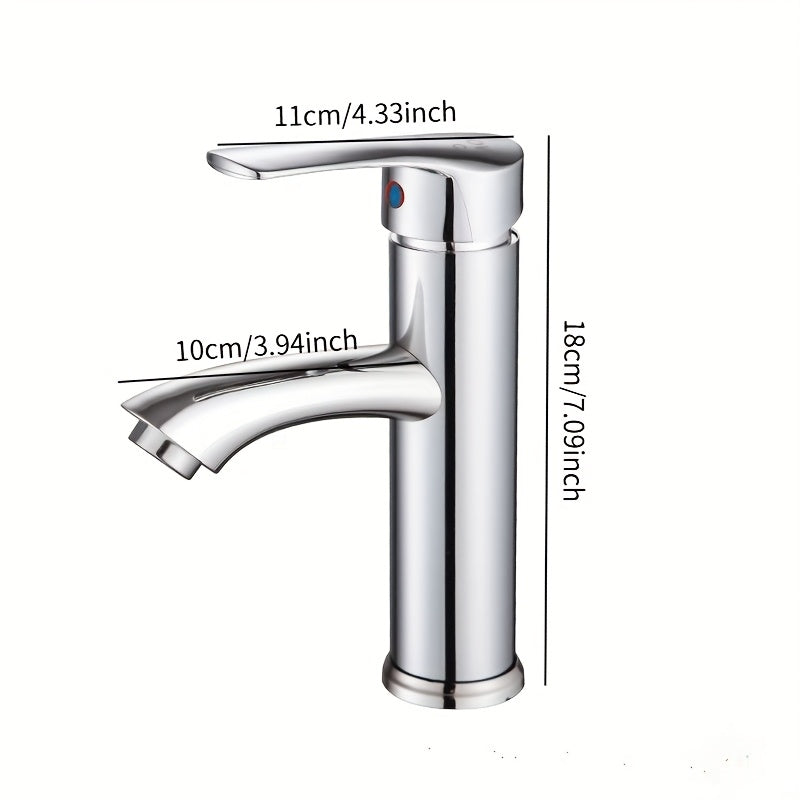 1 Modern Bathroom Faucet - Single Handle Round Deck Mount Mixer Basin Faucet, Hot & Cold Water, for Vanity, Sink Cabinet, Kitchen, Hotel, RV with Hoses