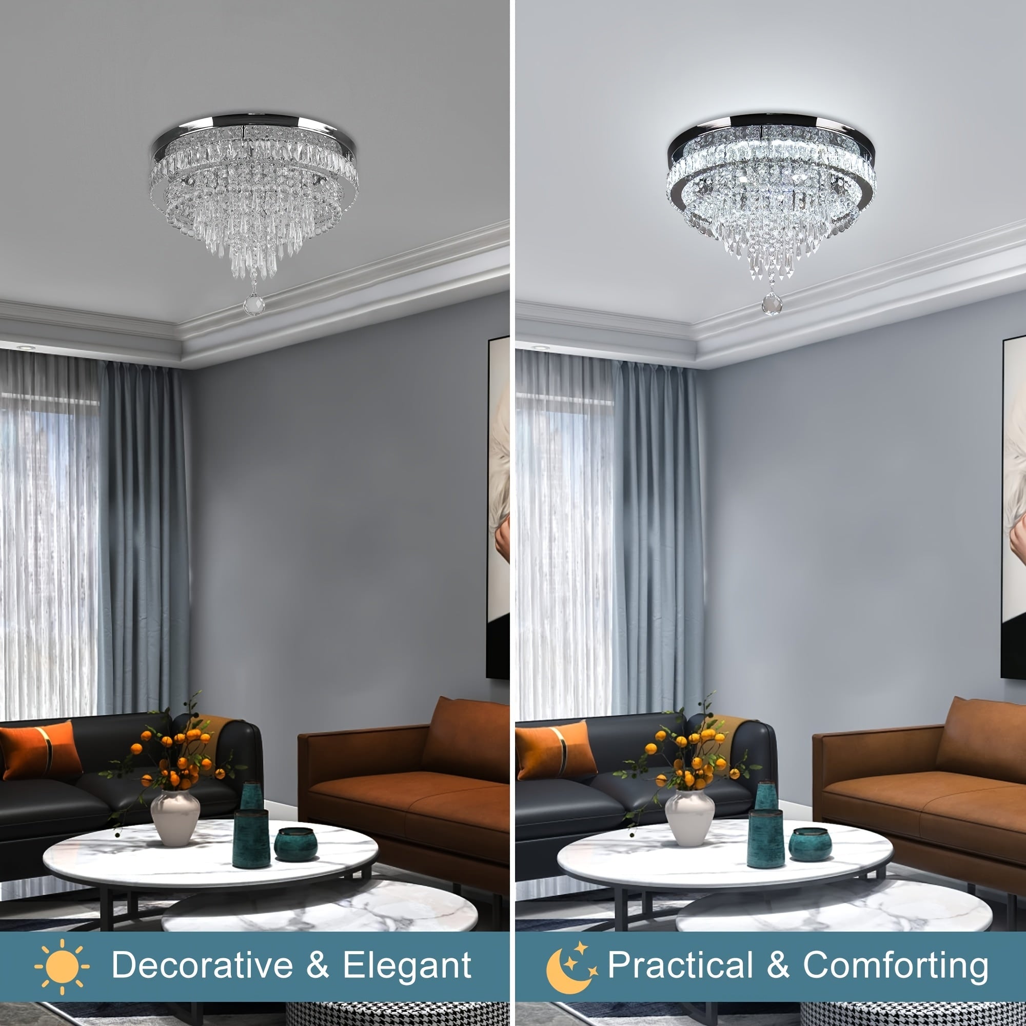 19.7-Inch Crystal Chandelier Crystal Ceiling Light LED Recessed Light Modern Pendant Light Suitable for Living Room Bedroom Dining Room (Cool White), Bedroom Chandelier, Fashion Chandelier, Elegant Chandelier