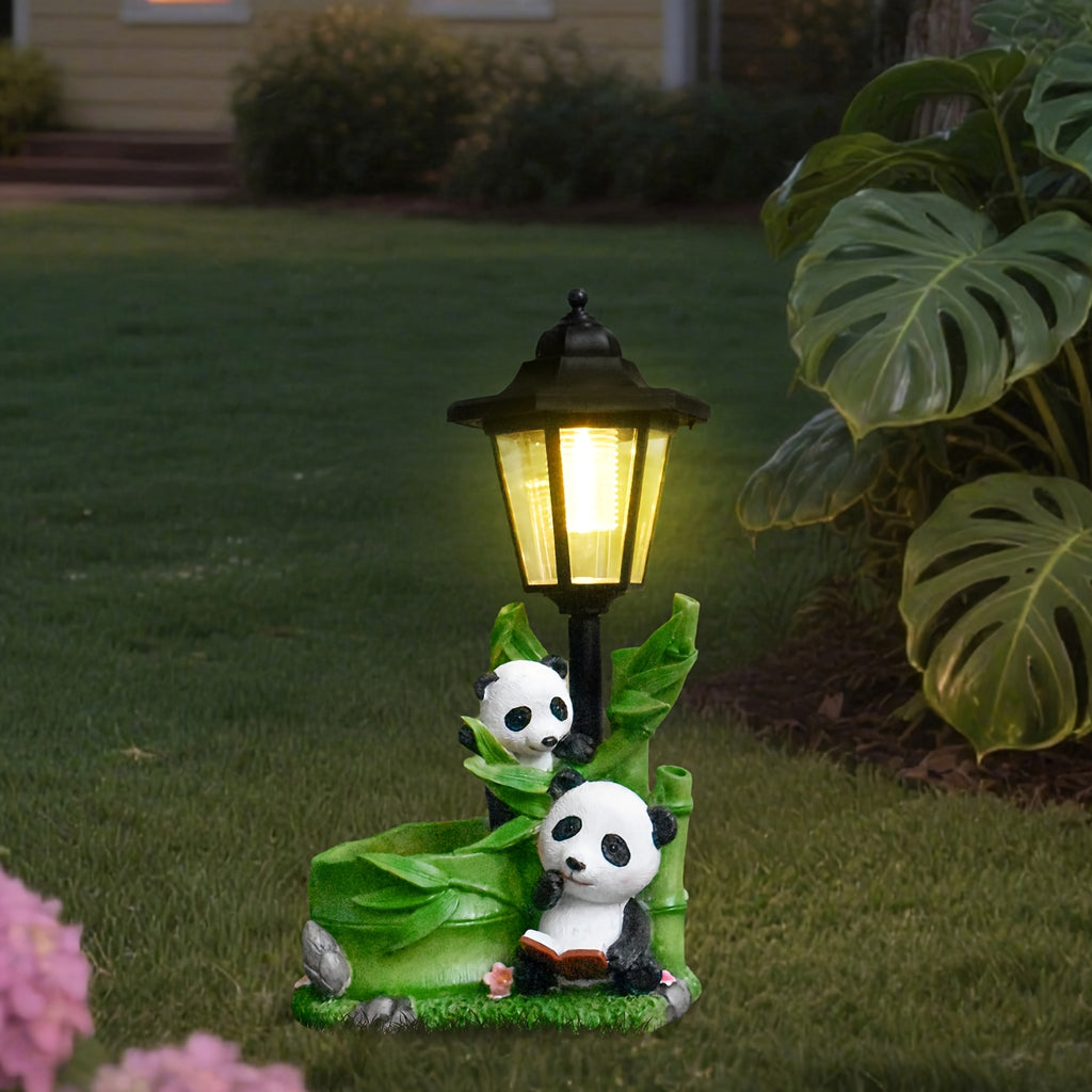 One-Piece Courtyard Creative Chinese Panda Outdoor Solar Light Statue Decoration, Animal Sculpture and Flower Pot Dual-Use, Multi-Functional Villa Night View Lighting, Balcony Living Room Garden Home Decorative Light, Friend Gift