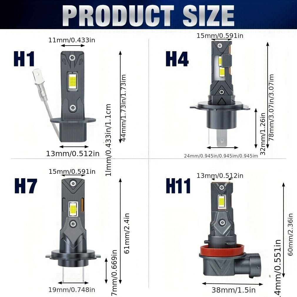 2-Pack H7 Car LED Headlights 50W 15000 Lumens 6000K Fog Light for Car High/Low Beam 1:1 Design