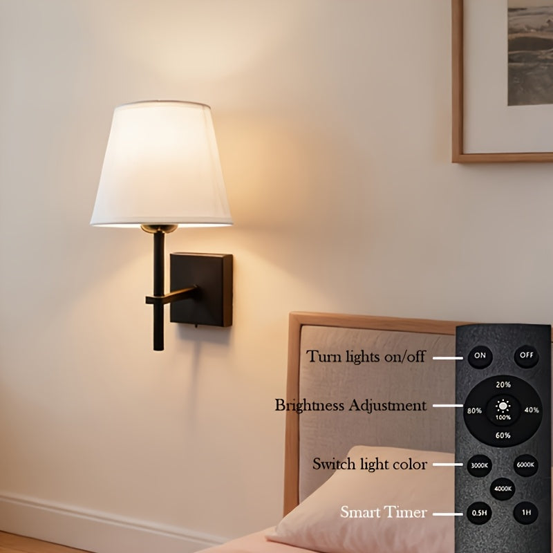 Wall-mounted battery-powered wall light, black rechargeable wall light, with 4000mAh dimmable bulb and remote control, adhesive wall light, 3 color temperatures optional, supports remote and touch control