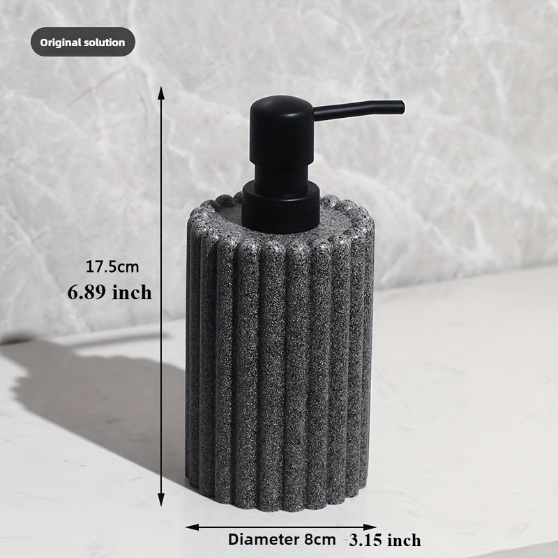 Cool Black Resin Bathroom Accessories & Toiletry Set - Includes Lotion Bottle, Storage Box & Tray, Multiple Colors Available, Vertical Stripe Rounded Design, Stylish & Textured