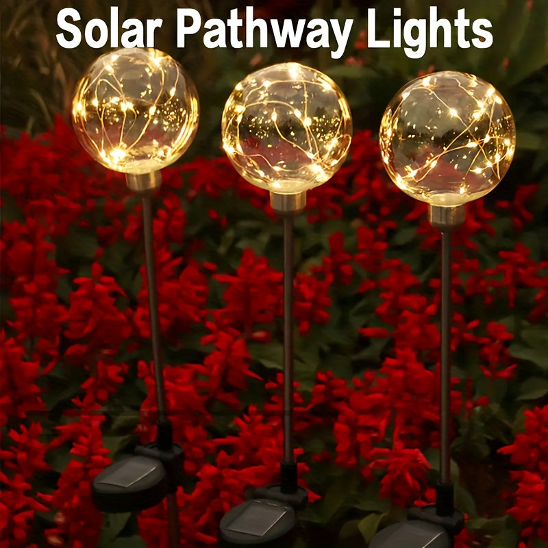 2-Piece Warm White LED Crystal Ball Light Base, Semi-Flush Mount LED with Automatic Light Sensor, Portable Solar Rechargeable Light Fixture, Suitable for Garden, Patio and Holiday Occasions - 600mAh Nickel Battery