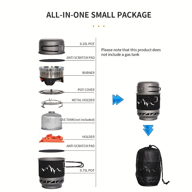 33.81OZ Portable Camping Cookware Set with Windproof Backpacking Stove & Bowl - Aluminum Alloy Burner Alpine Reactor Gas Stove Outdoor Propane Cooking Gear, Jet Burner Kit, Ideal for Hiking, Off-Road, Fishing, Hunting Trips and Emergency Situations/