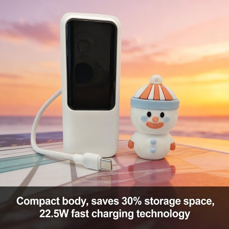 Ultra-Thin Portable Power Bank with Built-in Cable & Fast Charging Suitable for Travel, 10000mAh, USB-C Charger, LED Display, USB-C to USB-C/USB-C to USB- Cable Compatible for Smartphones Tablets Cameras, Compact Mobile Charger
