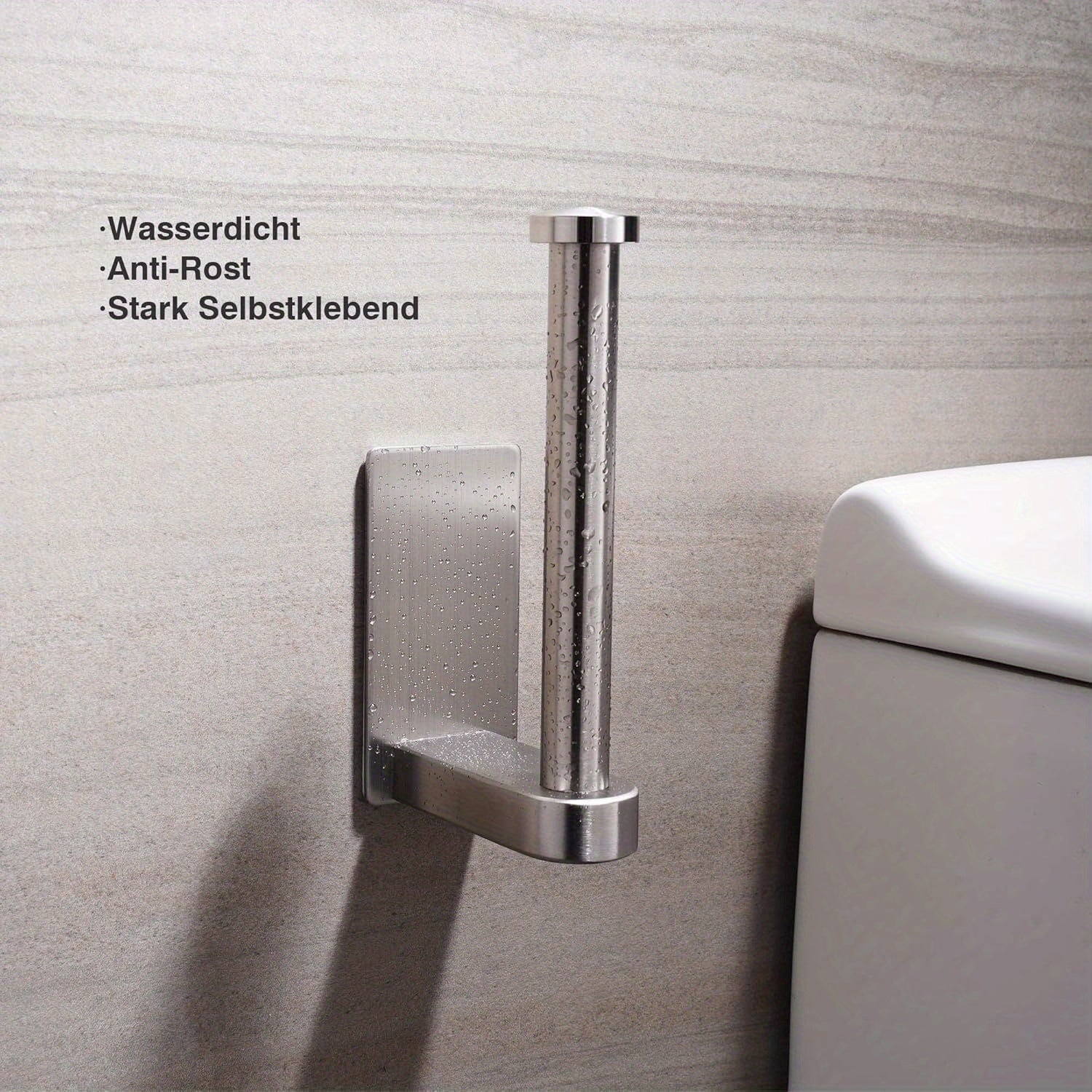 No-Drill Stainless Steel Toilet Paper Holder - Self-Adhesive Freestanding Paper Roll Holder for Bathroom & Kitchen, Brushed Finish, Rustproof Design, Easy Install, Modern Minimalist, Smooth Metal Surface