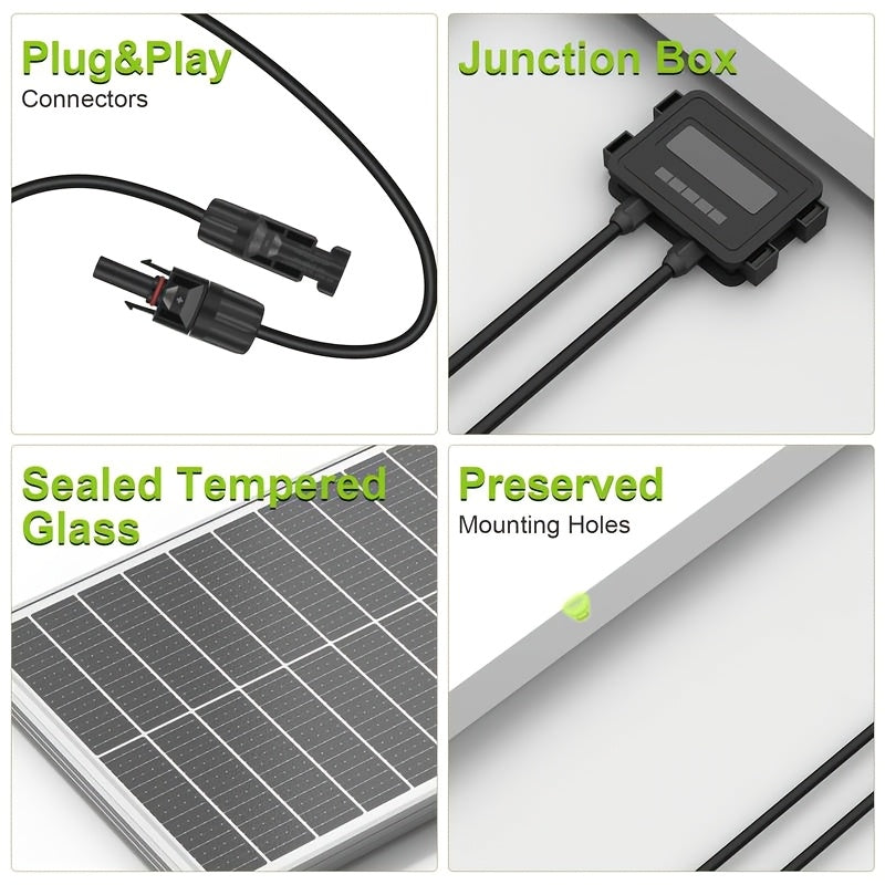 太陽能板 100 瓦 12 伏，高效單晶體太陽能 PV 模組電源充電器，適用於露營車、船舶、屋頂農場電池和其他離網應用，單片 100W