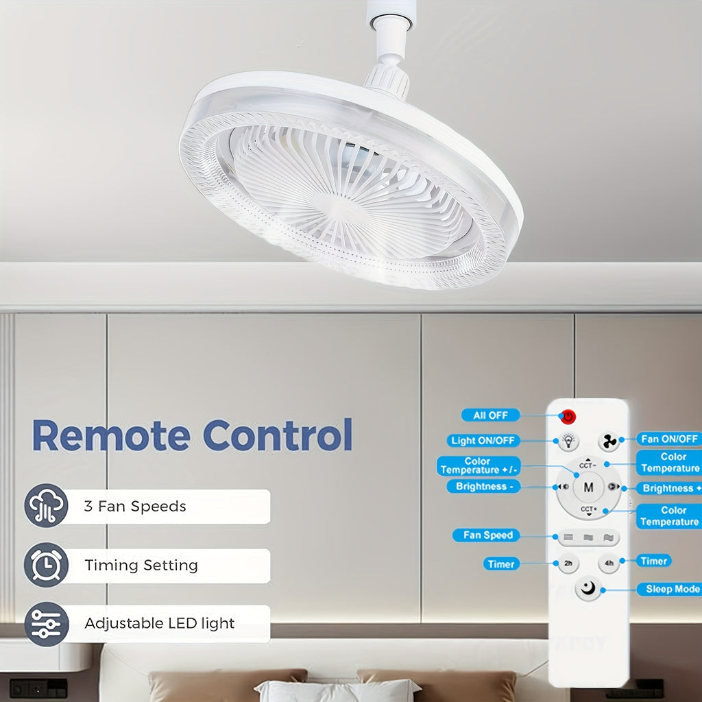 10 Inch LED 360° Rotating Ceiling Fan Light with Remote Control, 3 Color Modes &amp; 3 Speed Levels, E27/E27 Base Easy Installation, 4 Modern Designs, Ideal for Bedside Use