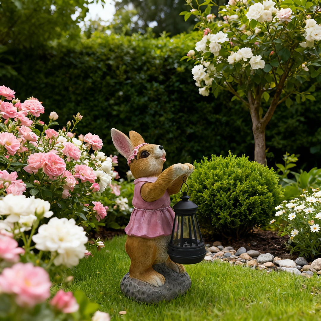 1PCS Solar Couple Rabbit Decorative Light, Cute Ornament, Courtyard Decorative Light, Creative Garden Light, Resin Statue Light, Suitable for Porch, Garden, Courtyard, Very Nice Gift