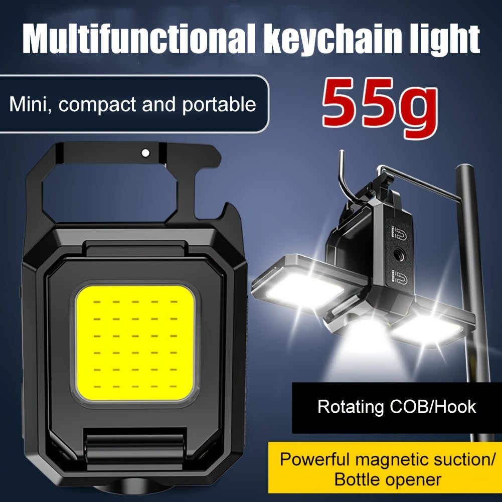 Mini LED Flashlight Keychain Light, Dual COB Lighting, USB Rechargeable Work Light, Magnetic Design, Built-in Battery, Portable Fishing Emergency Lamp