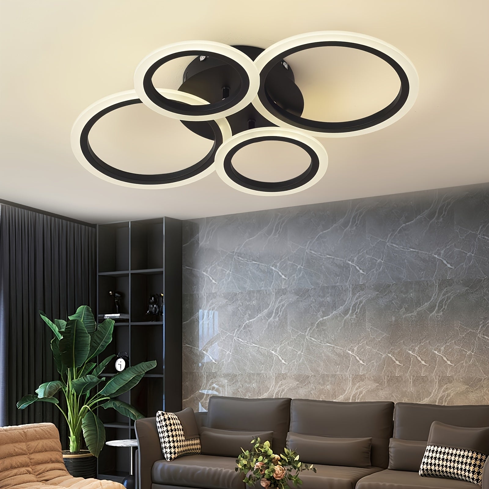 1pc-4 ring LED ceiling light, modern LED ceiling fixture, warm light, metal ceiling mount with detachable clips, suitable for kitchen, bedroom, living room, laundry room - mounting hardware included