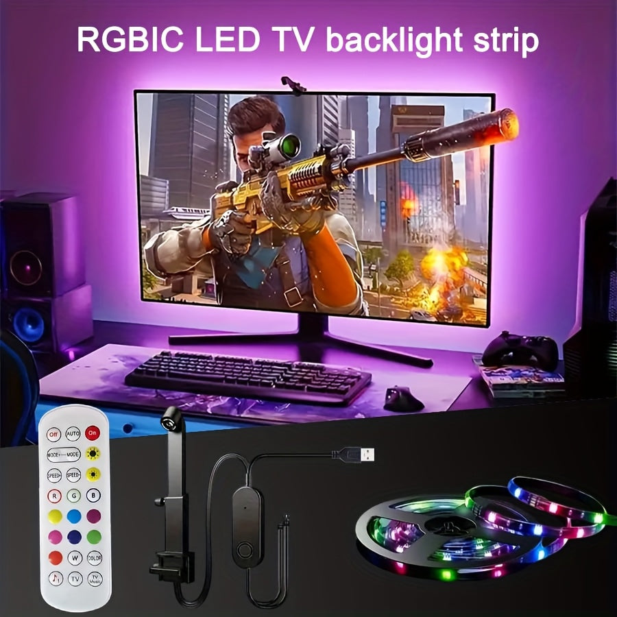 1pc RGBIC LED电视背光灯带，带AR传感器，同步屏幕环境照明，USB供电，适用于35.0-80.0英寸电视，显示器