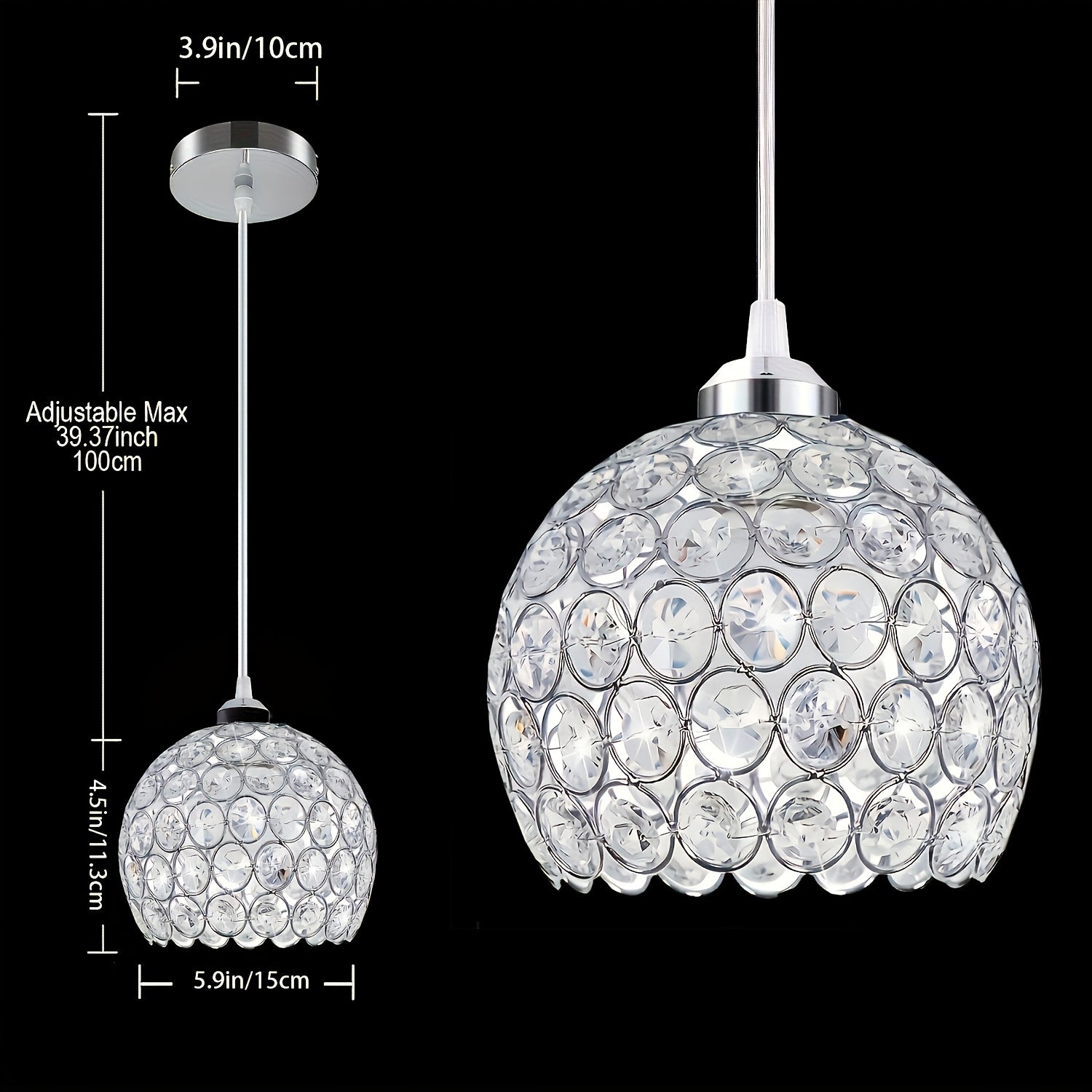 Elegant silver crystal chandelier - modern pendant light, suitable for dining room, kitchen island, bedroom and living room decoration, semi-flush mount installation, ceiling pendant light (bulb not included)