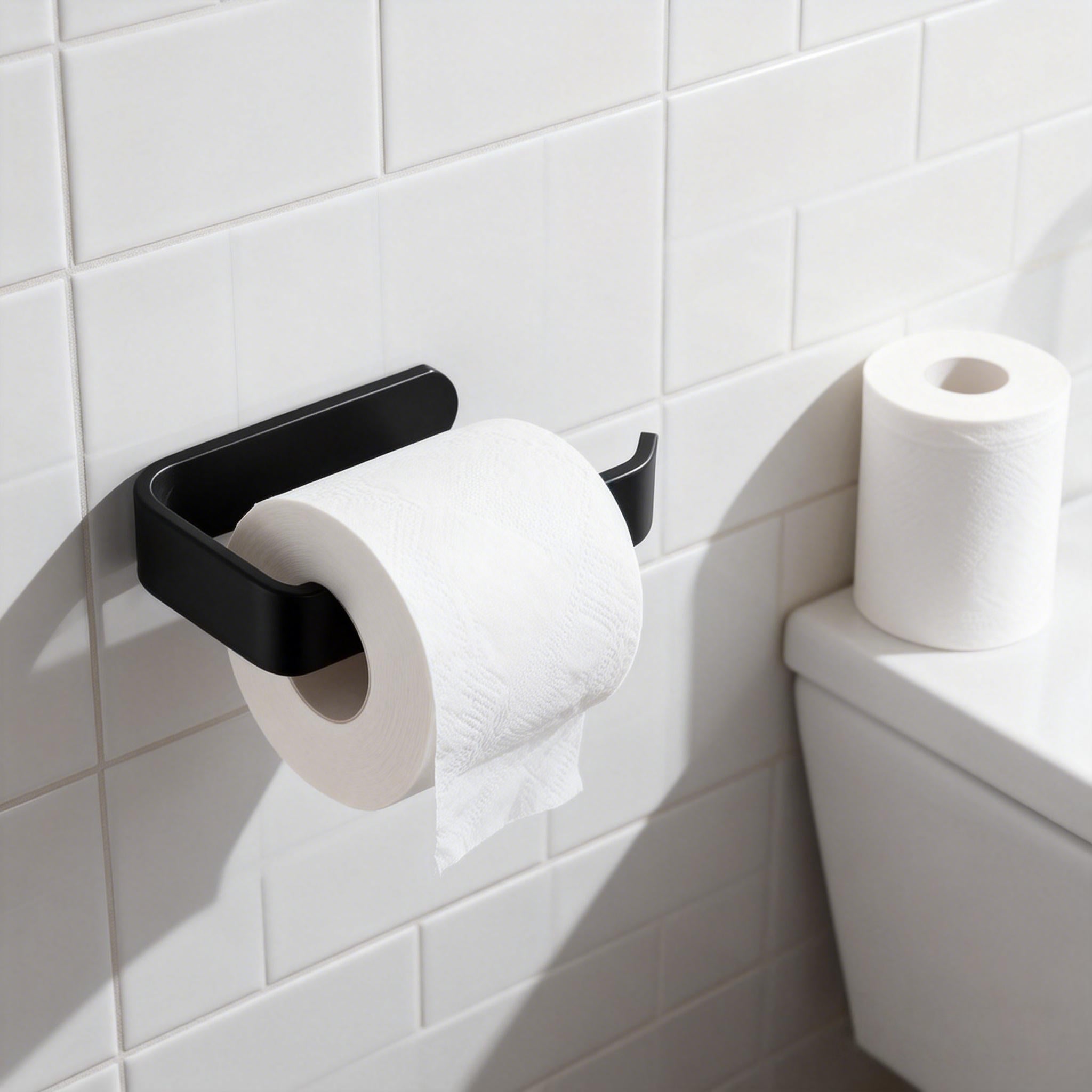 Self-Adhesive Freestanding Wall Mount Tissue Holder - Multi-Functional Paper Roll Holder for Bathroom & Kitchen
