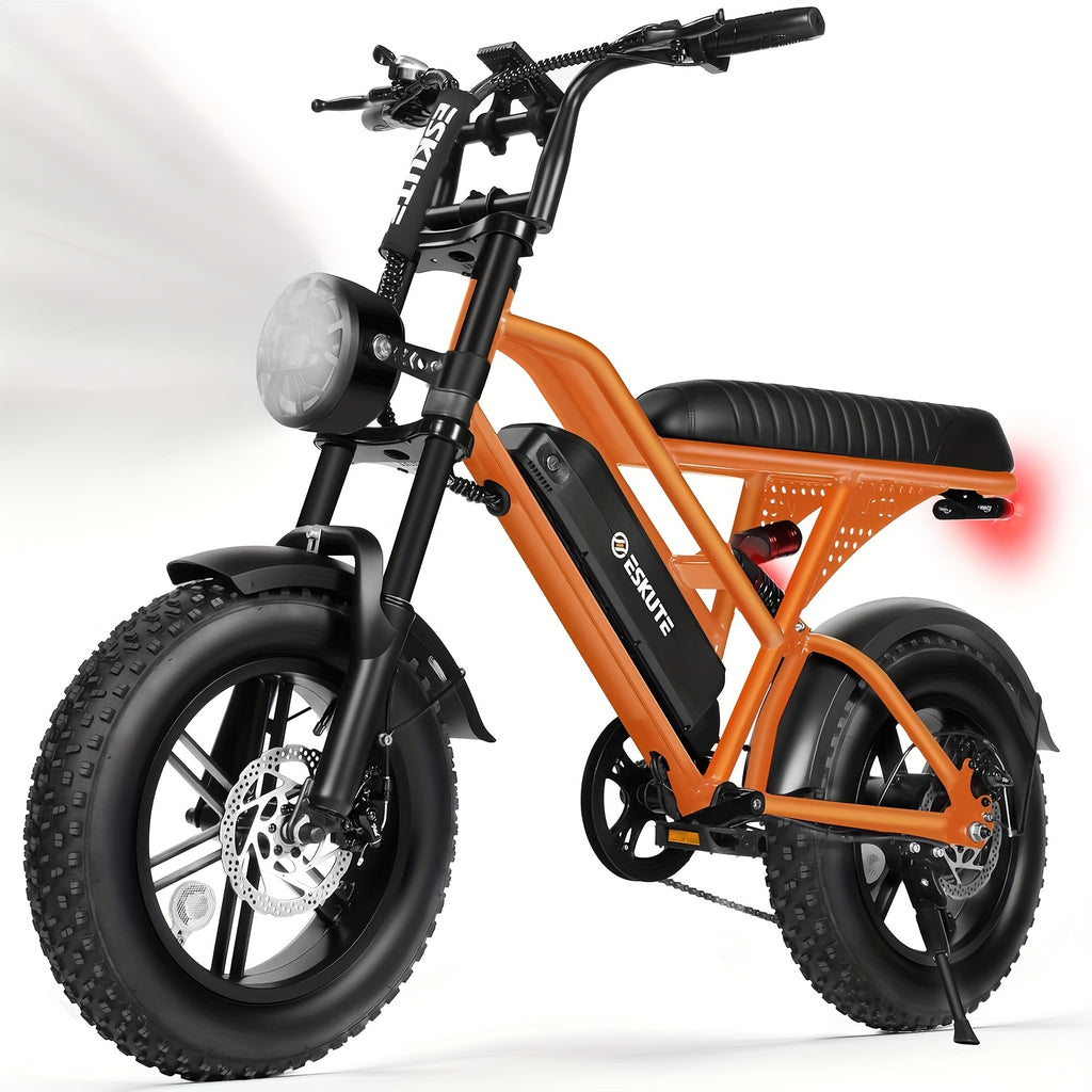 ESKUTE V100 成人电动自行车 | 749W 额定功率电机，27.9MPH 最高速度，最大行驶距离达 60 英里，16 英寸大轮，48V 13Ah 电池，7 速，全地形双悬挂，都市风格