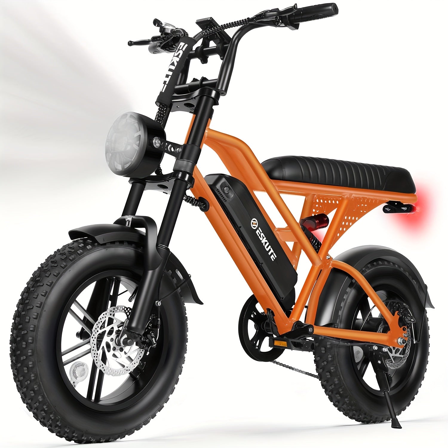 ESKUTE V100 成人电动自行车 | 749W 额定功率电机，27.9MPH 最高速度，最大行驶距离达 60 英里，16 英寸大轮，48V 13Ah 电池，7 速，全地形双悬挂，都市风格