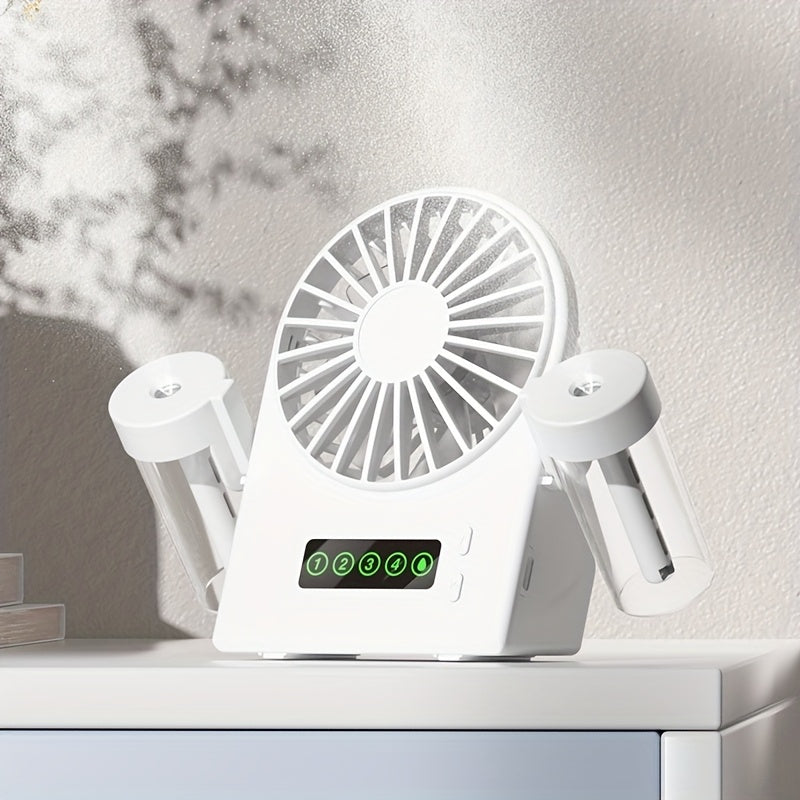 2025 New Dual-Nozzle Double Mist Spray Fan, Mist & Hydration Fan, Multi-Functional Spray Fan for Office Dorm Students, 1200mAh