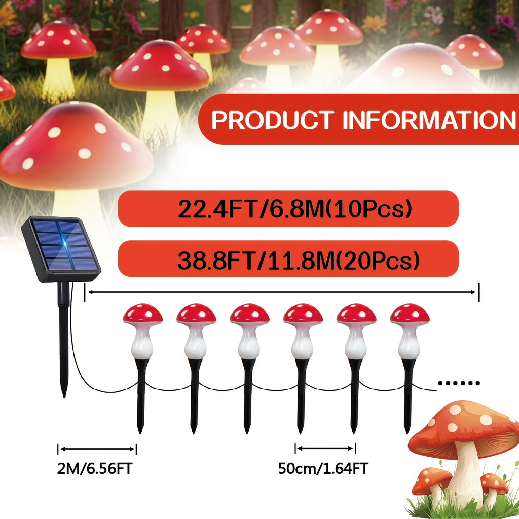 20/10 Pcs Outdoor Solar String Lights, LED Twinkling Fairy Mushroom Light, 12 Lighting Modes, Ground Insert Type, Red Mushroom Garden Decorative Light, Suitable for Party, Wedding, Camping, Lawn, Flower Bed, Valentine's Day