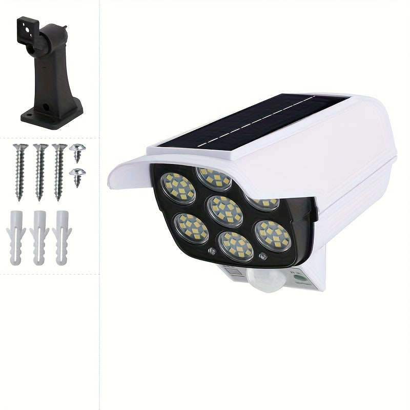 Simulated Surveillance Outdoor Motion Sensor Solar LED Spotlight 77 Lamp Beads High Efficiency Sensor Auto on on Motion Built in Security Deterrent for Porches Gardens Driveways Commercial Use Streets Garages Modern Outdoor Fixture