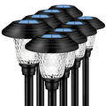 [Super Bright Solar Light] Glass & Metal 8 Pack Solar Path Lights Outdoor 20 Lumens Solar Courtyard Light Glass Stainless Steel Auto On/Off Solar Landscape Light for Lawn, Patio, Yard, Garden, Walkway, Driveway