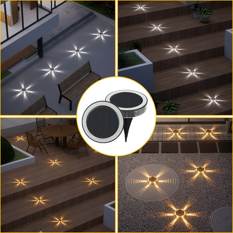 4-Piece 6LED Solar Ground Light, Garden Ground Deck Light, Suitable for Path, Park, Courtyard, Lawn, Villa, Halloween Christmas Party Decorative Lighting, Light Sensor Control, Outdoor IP44 Durable Warm White