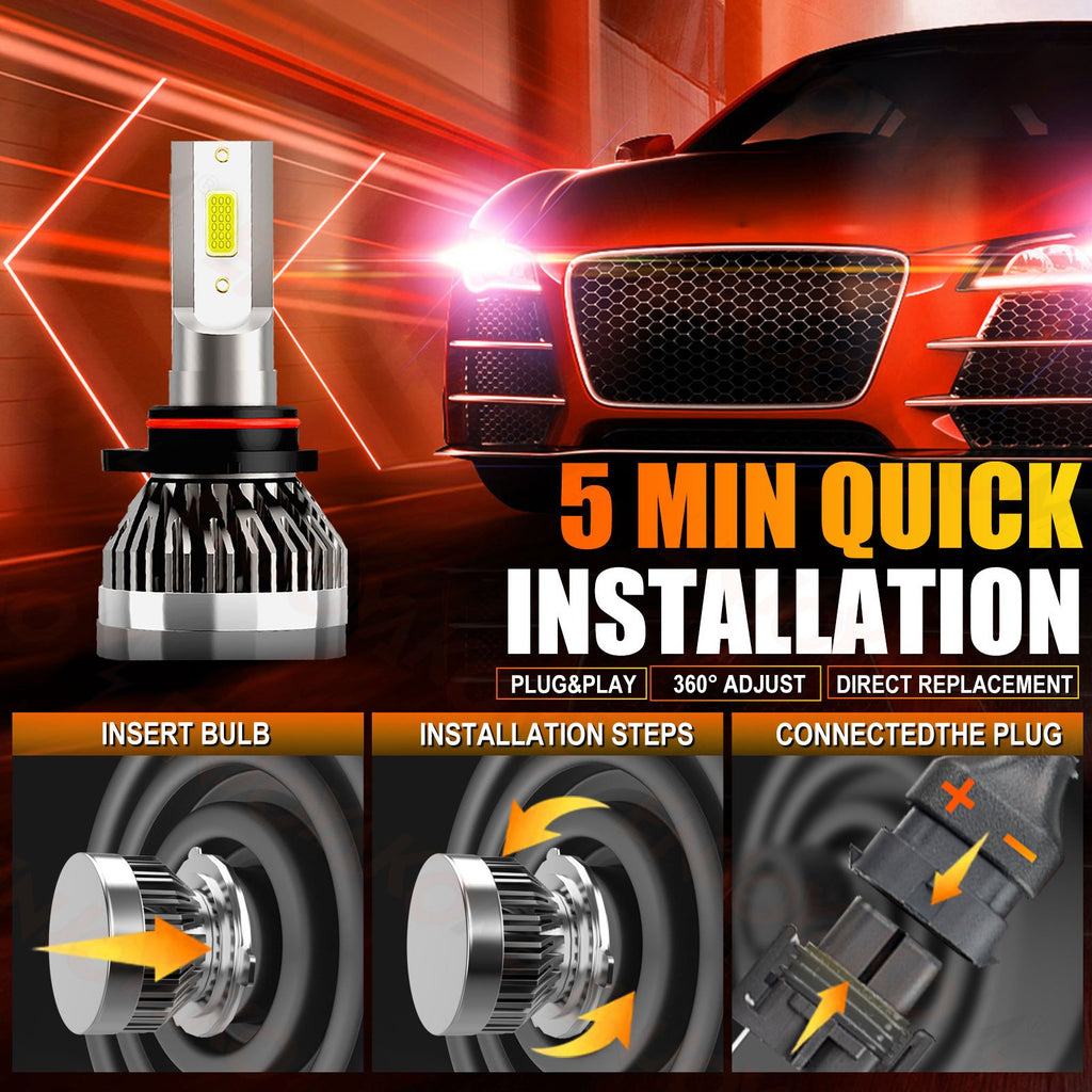 9012 HIR2 TXBILMOO 2-Pack LED Headlight Kit High/Low Beam Bulbs Bright White 10000Lm, No Battery Included