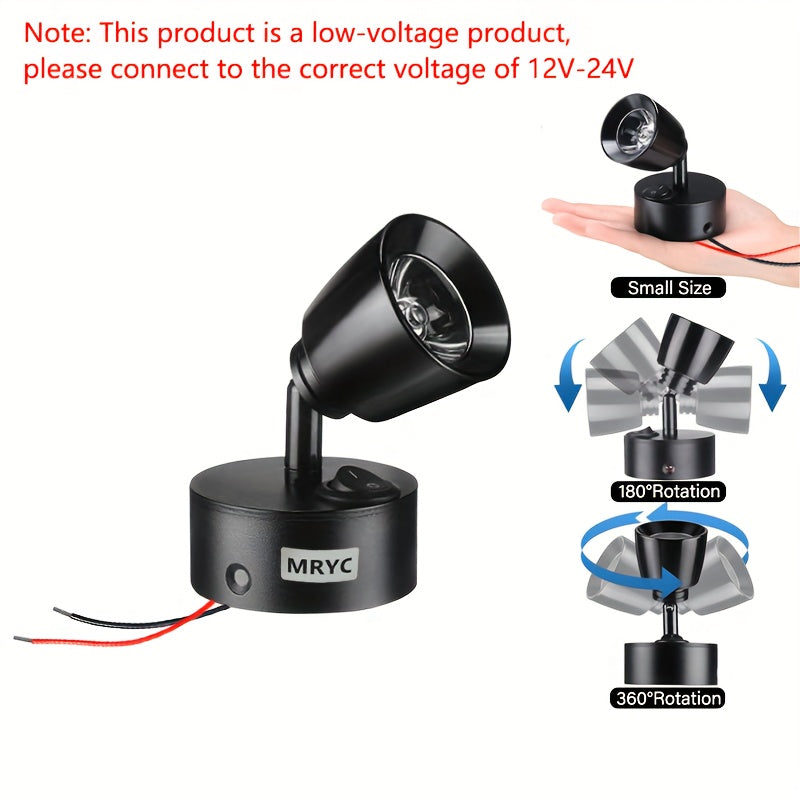 2pcs RV reading light rotatable LED spotlight, 3W with push button switch, suitable for camper van, station wagon, marine yacht interior lighting fixture, 3W bedside reading light, DC12-24V