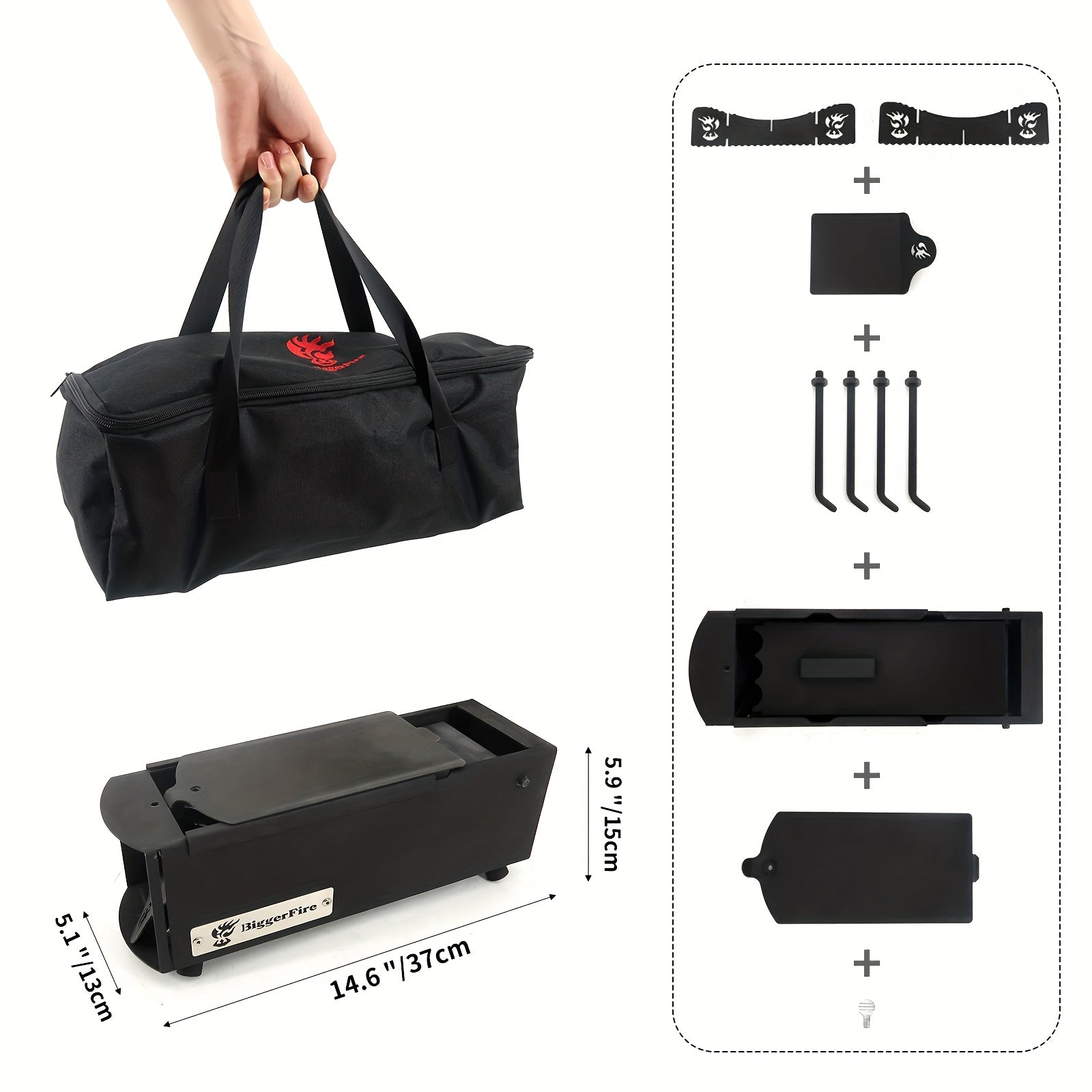 Portable Folding Wood Stove, Designed for Outdoor Cooking, Picnic, BBQ, Hunting & Fishing, Cast Steel Construction with Carrying Bag